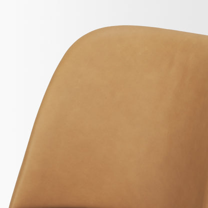 Abbie Slope Curved Back Tan Leather Dining Chair Set of 2
