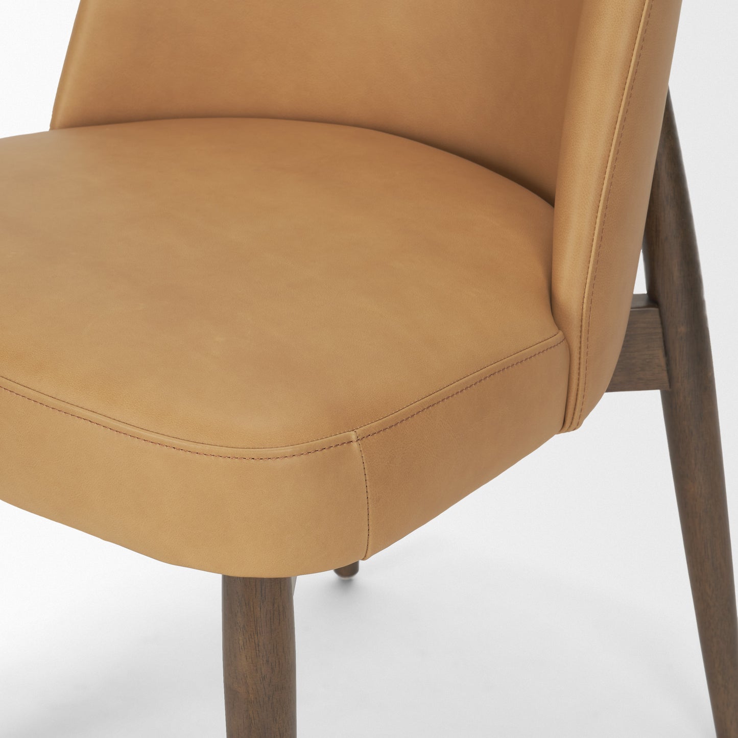 Abbie Slope Curved Back Tan Leather Dining Chair Set of 2