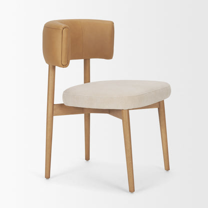Motley Cream Fabric Seat and Tan Leather Back Dining Chair Set of 2