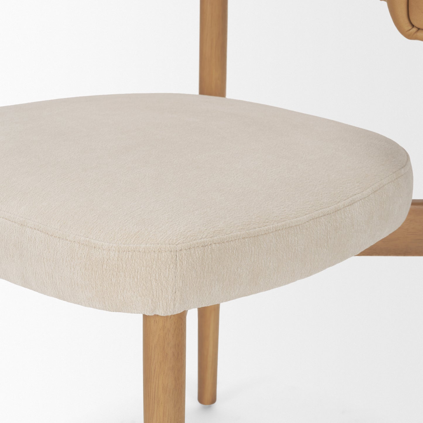 Motley Cream Fabric Seat and Tan Leather Back Dining Chair Set of 2