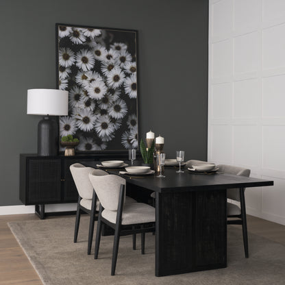 Grier Matte Black Mango Wood Dining Table with Cane Accents