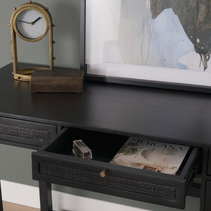 Grier 60 Inch Black Solid Wood and Cane Office Desk