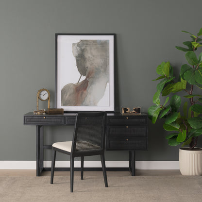 Grier 60 Inch Black Solid Wood and Cane Office Desk