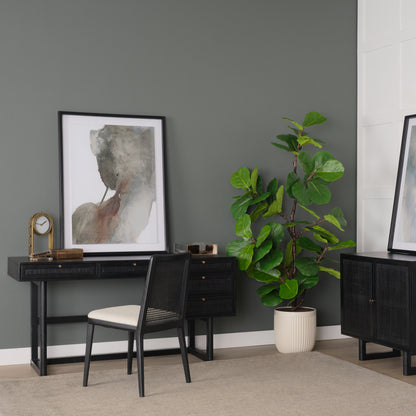 Grier 60 Inch Black Solid Wood and Cane Office Desk