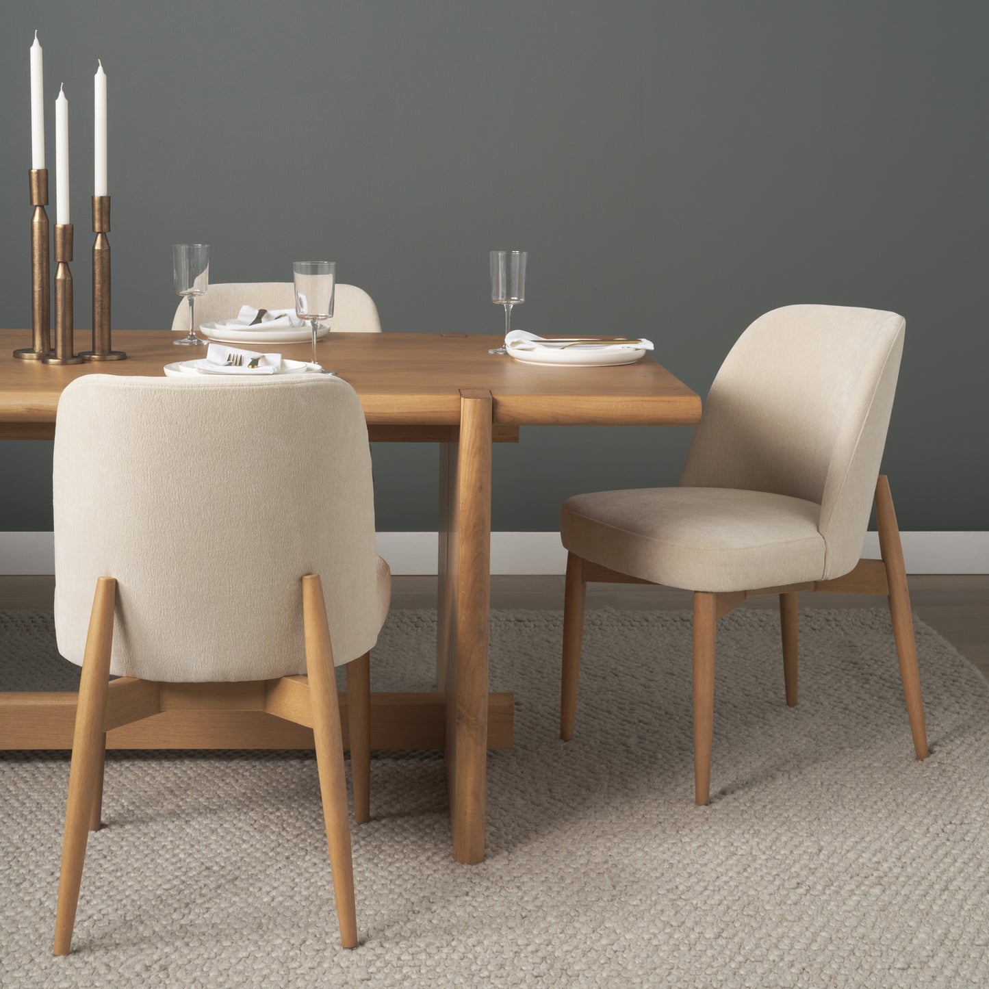 Abbie Curved Back Oatmeal Fabric Dining Side Chair - Set of 2