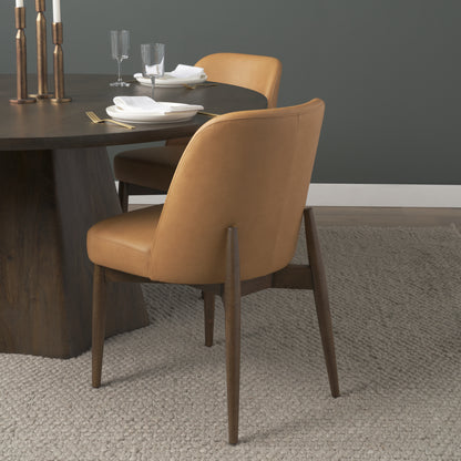 Abbie Slope Curved Back Tan Leather Dining Chair Set of 2
