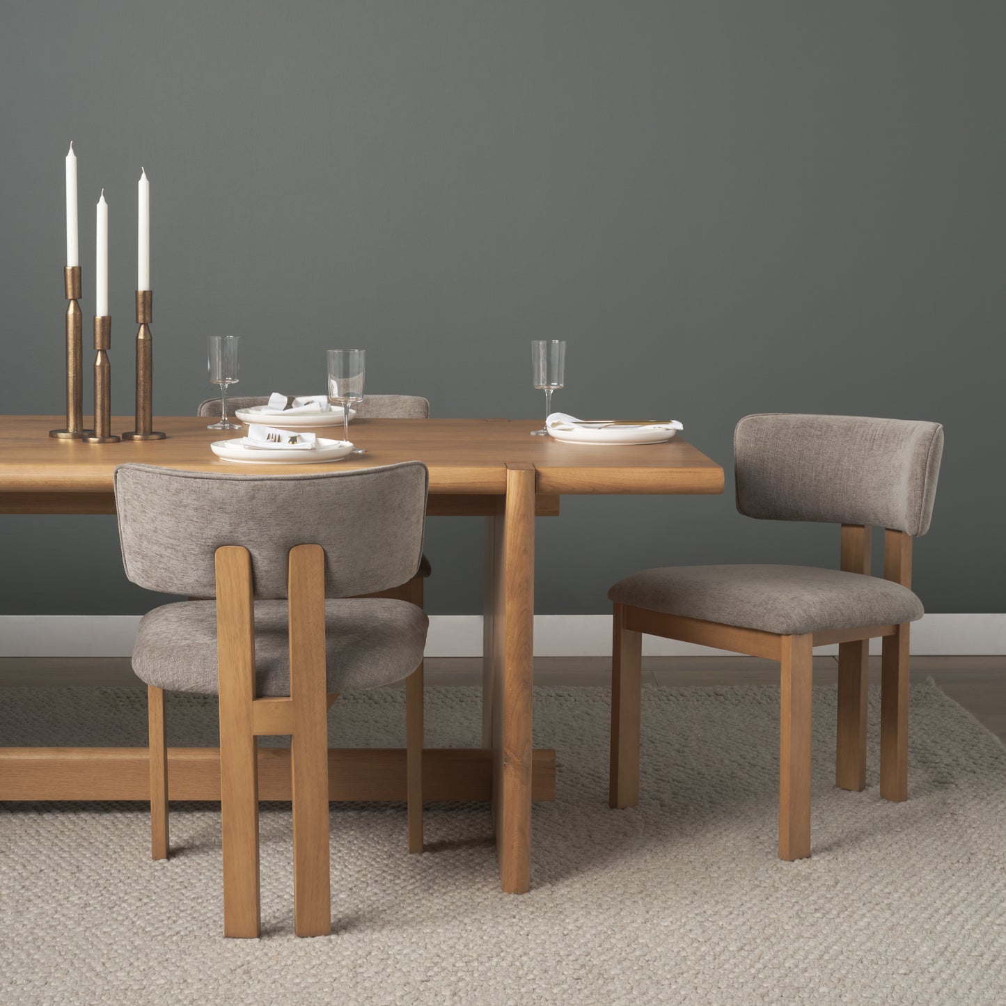 Soho Gray Chenille Curved Open‑Back Dining Side Chair -Set of 2