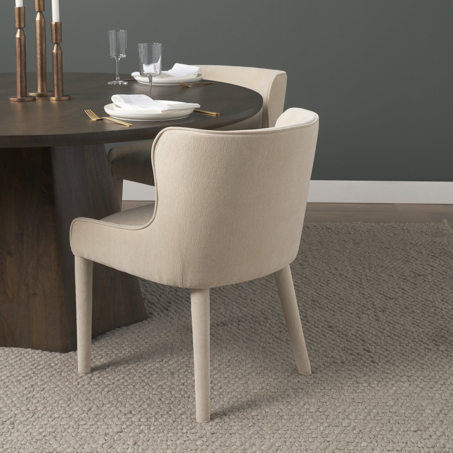 Nolan Armless Cream Chenille Wingback Dining Chair Set of 2