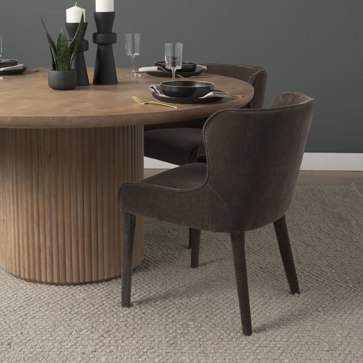 Nolan Slope Charcoal Chenille Dining Chair Set of 2