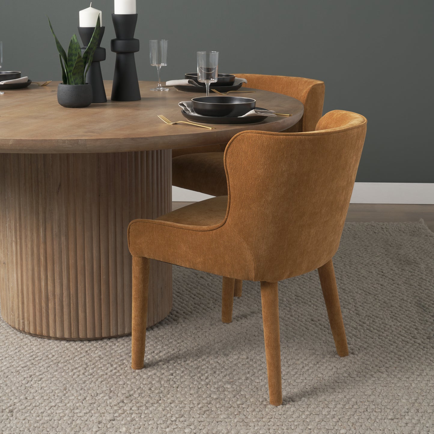 Nolan Rust Chenille Slope Dining Chair -Set of 2
