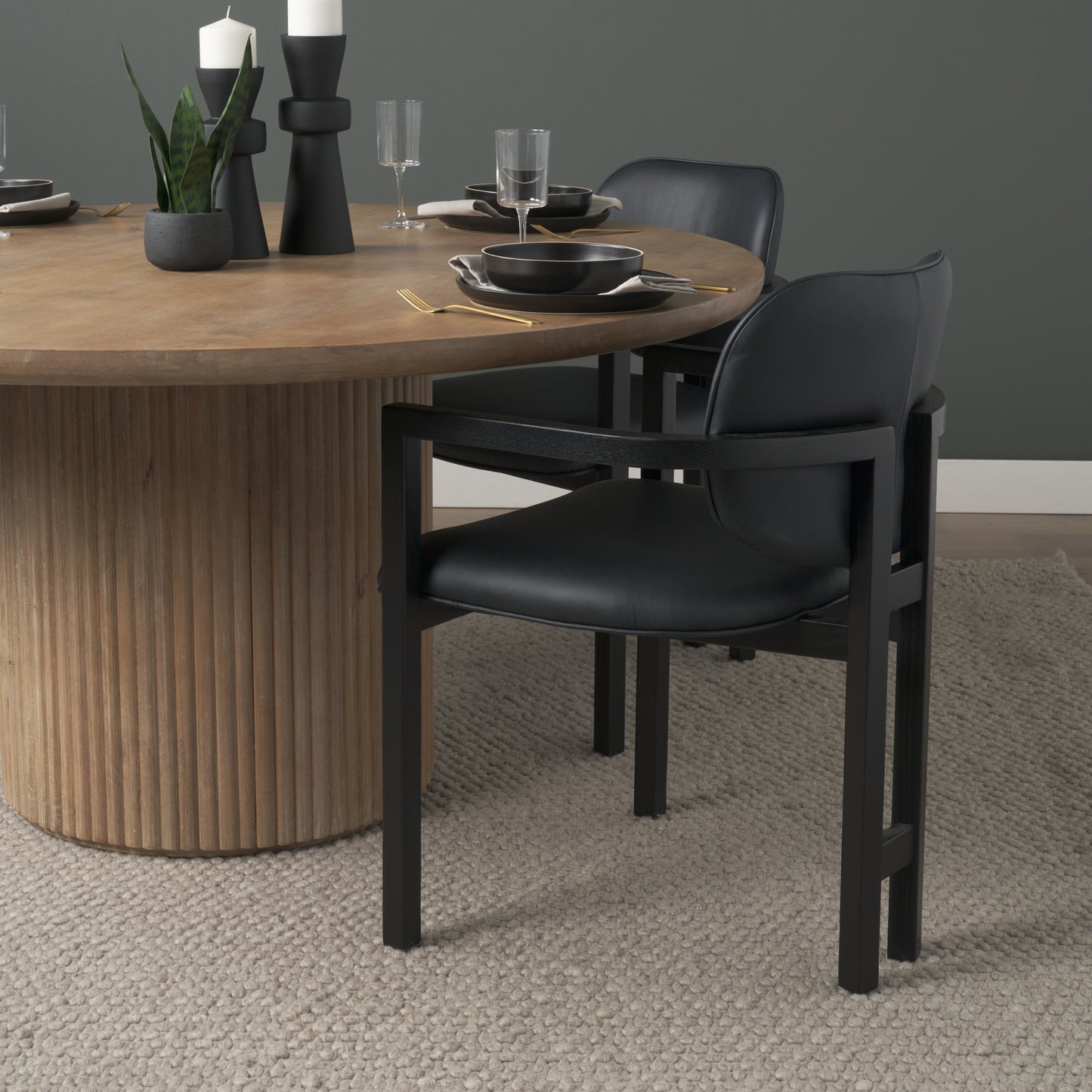 Carlisle Black Leather Tripod Frame Dining Armchair