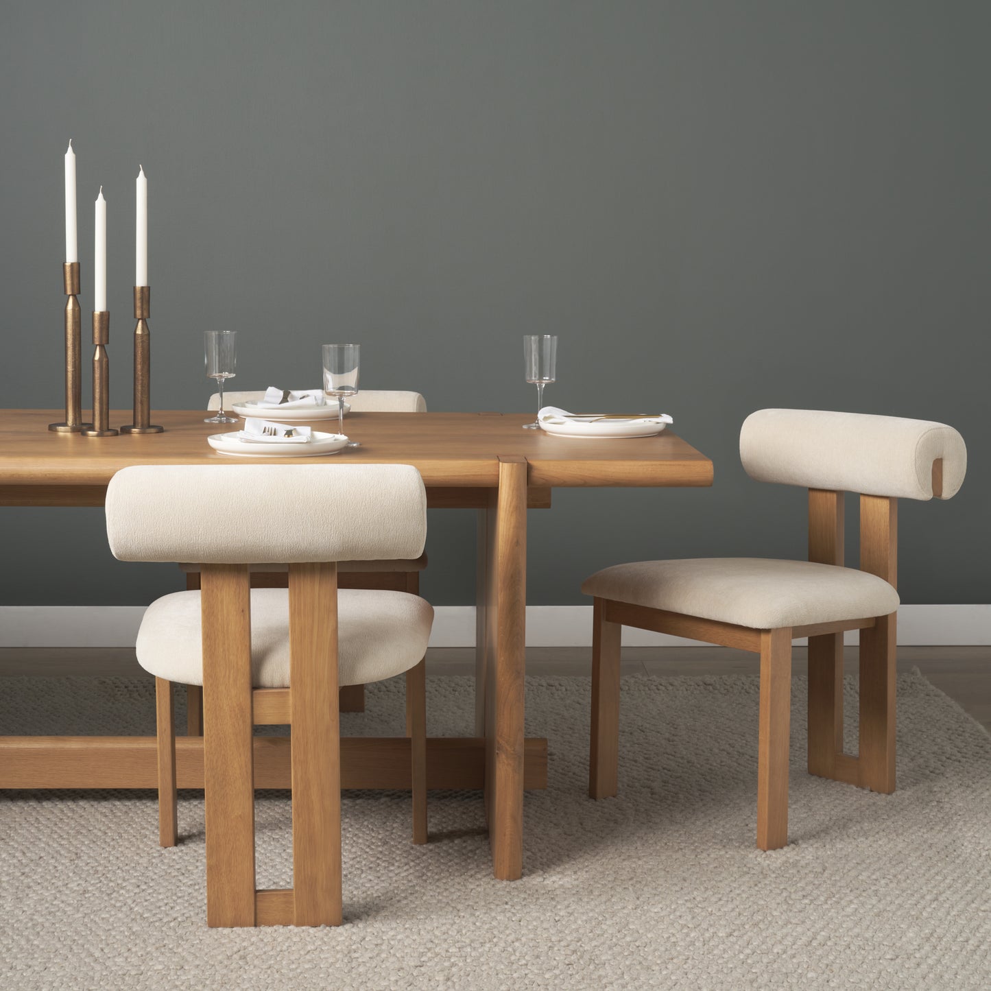 Tribeca Curve Open Back Cream Chenille Dining Chair Set of 2