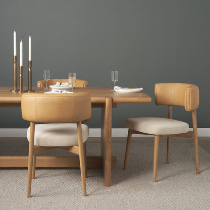 Motley Cream Fabric Seat and Tan Leather Back Dining Chair Set of 2