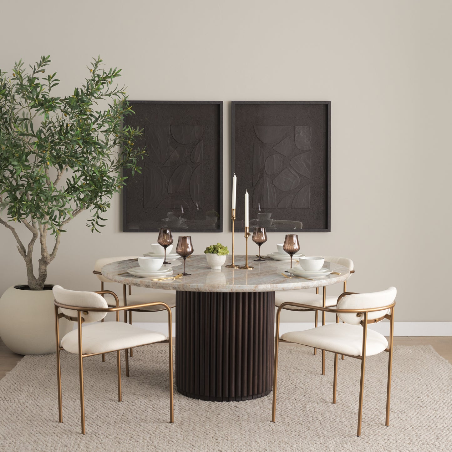 Parker Cream Upholstered Dining Chair with Gold Frame Set of 2