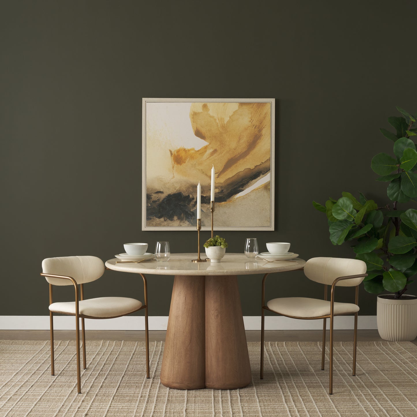 Parker Cream Upholstered Dining Chair with Gold Frame Set of 2