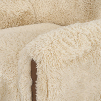 Huntley Cream Faux Fur Fabric Swivel Accent Chair