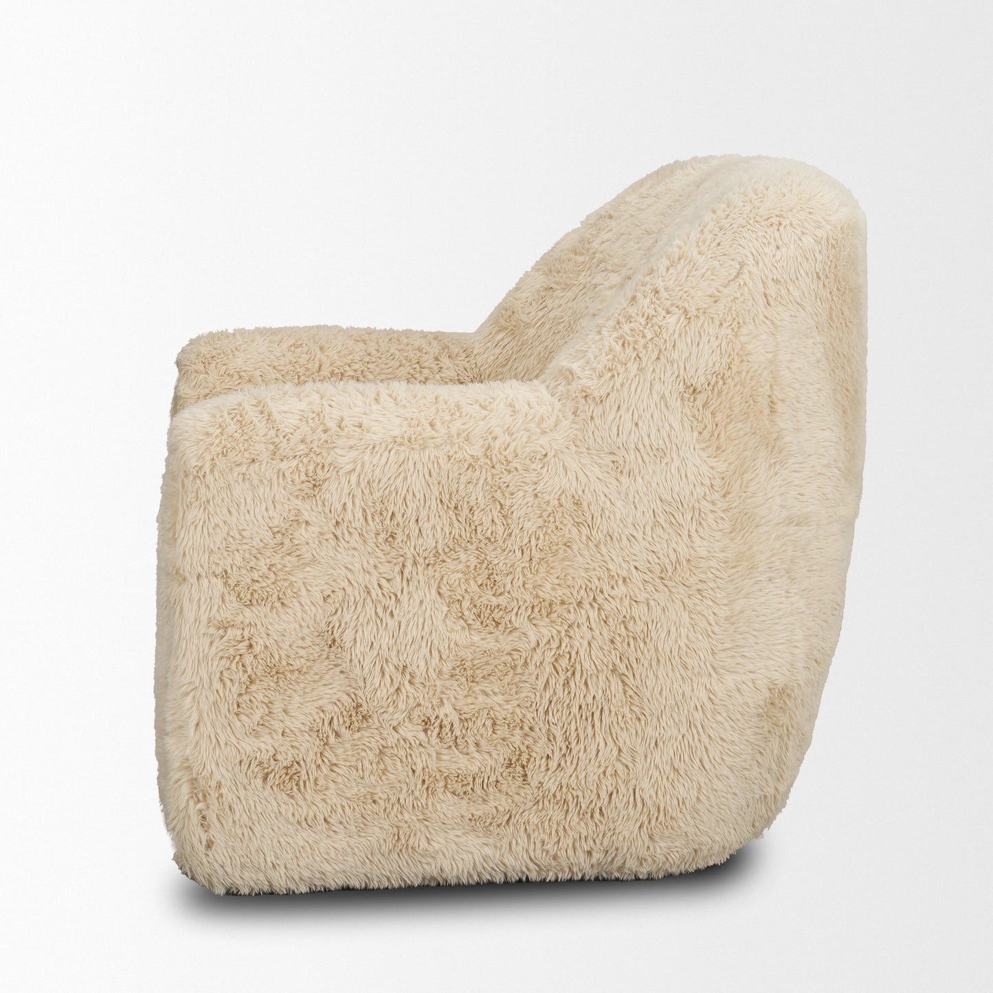 Huntley Cream Faux Fur Fabric Swivel Accent Chair
