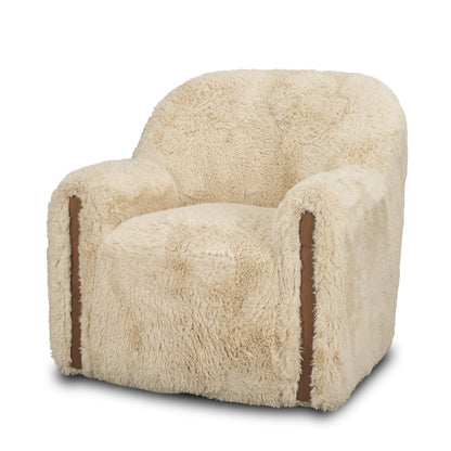 Huntley Cream Faux Fur Fabric Swivel Accent Chair