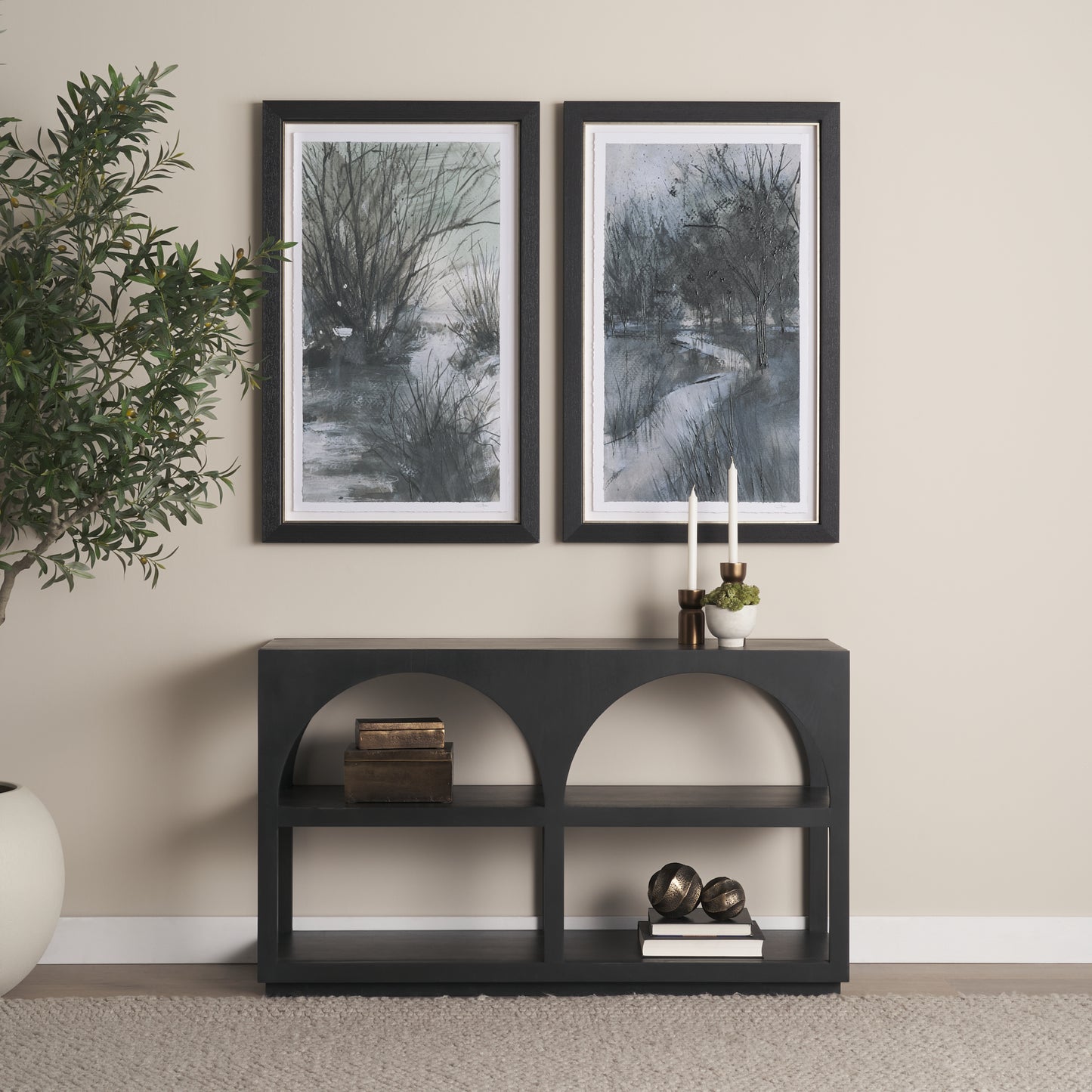 Bela 54 Inch Matte Black Solid Wood Arched Console Table