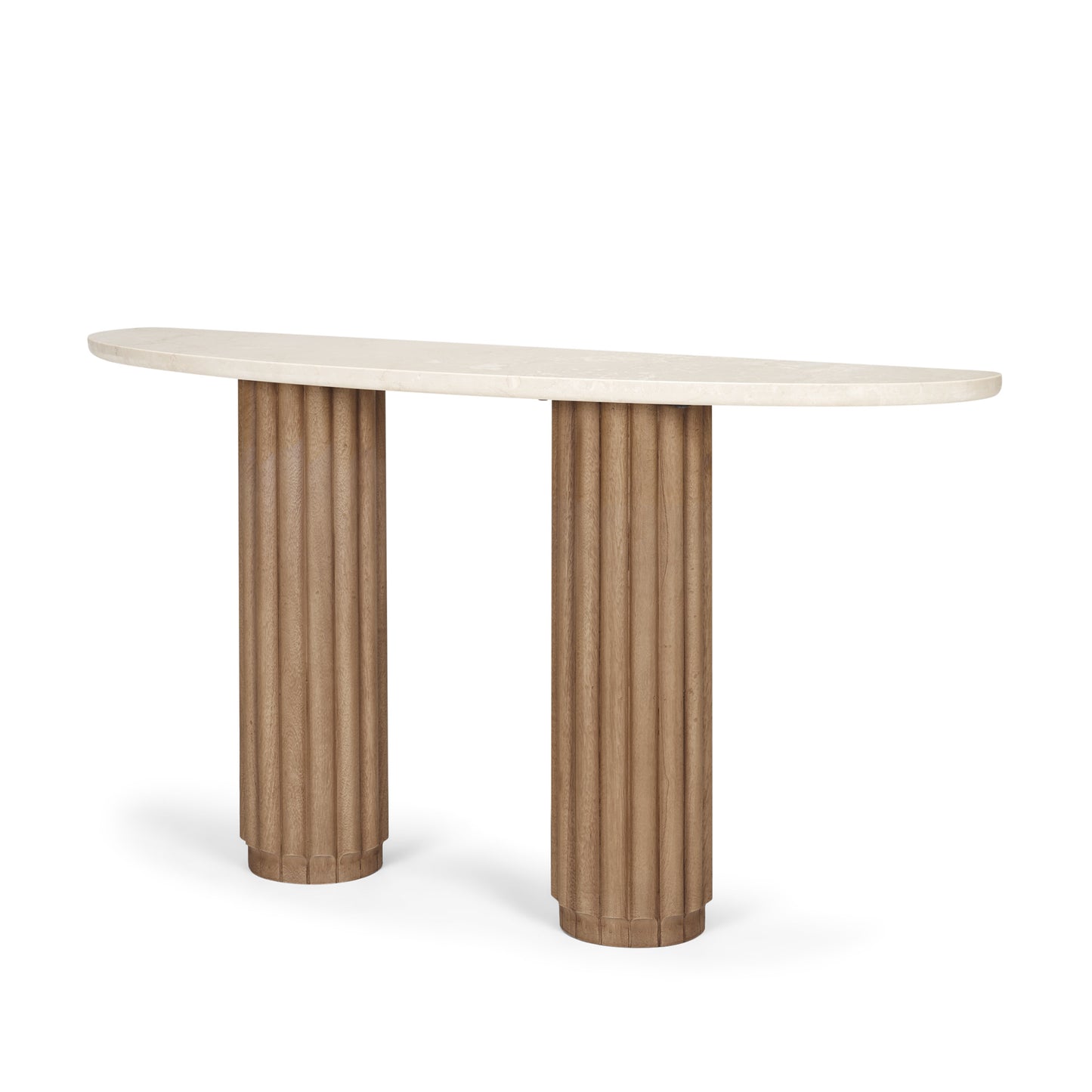 Marbrello Botticino Marble Top Light Brown Fluted Wood Console