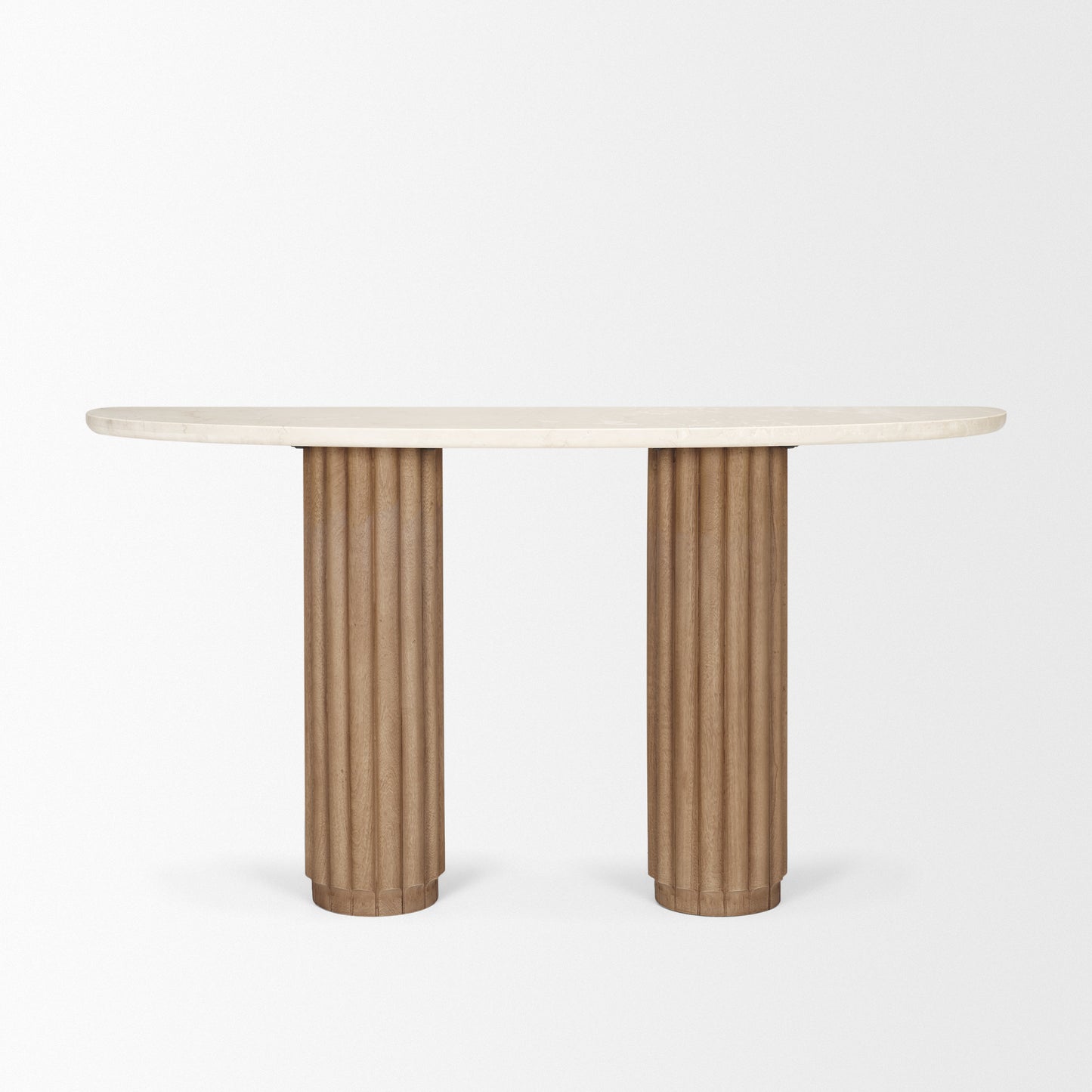 Marbrello Botticino Marble Top Light Brown Fluted Wood Console