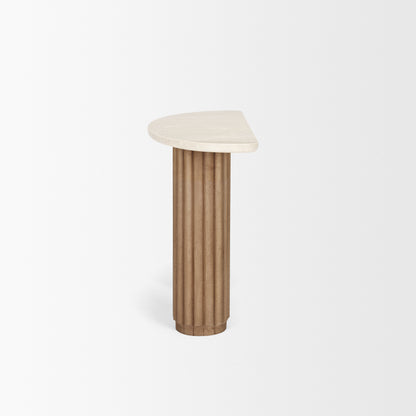 Marbrello Botticino Marble Top Light Brown Fluted Wood Console