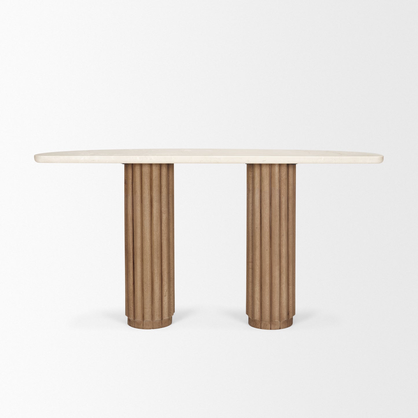 Marbrello Botticino Marble Top Light Brown Fluted Wood Console