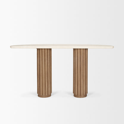Marbrello Botticino Marble Top Light Brown Fluted Wood Console