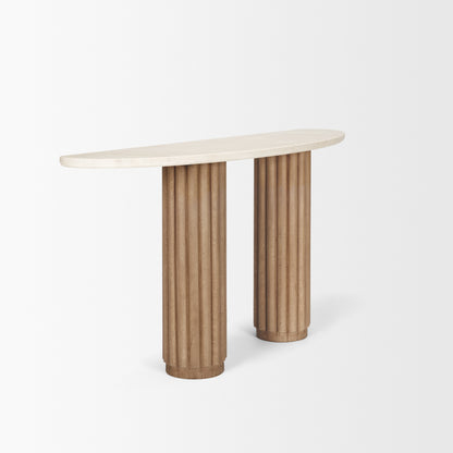 Marbrello Botticino Marble Top Light Brown Fluted Wood Console