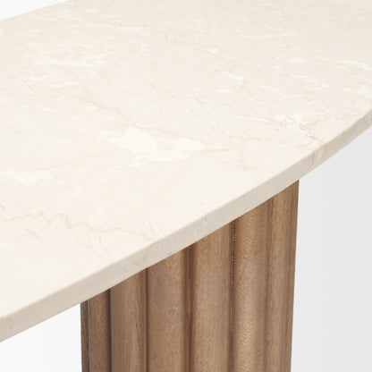 Marbrello Botticino Marble Top Light Brown Fluted Wood Console