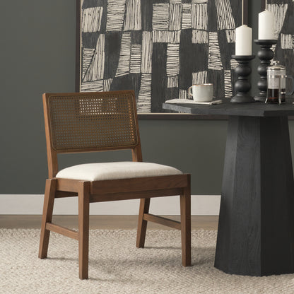 Reid Oak Frame Cane Back Cream Upholstered Dining Chair Set of 2