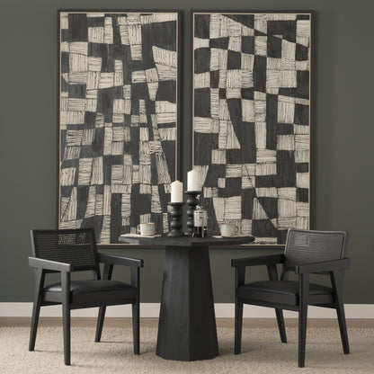 Reid Black Cane and Black Leather Dining Armchair