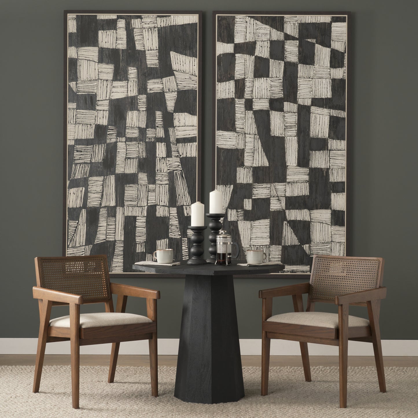 Reid Brown Cane and Cream Fabric Dining Armchair