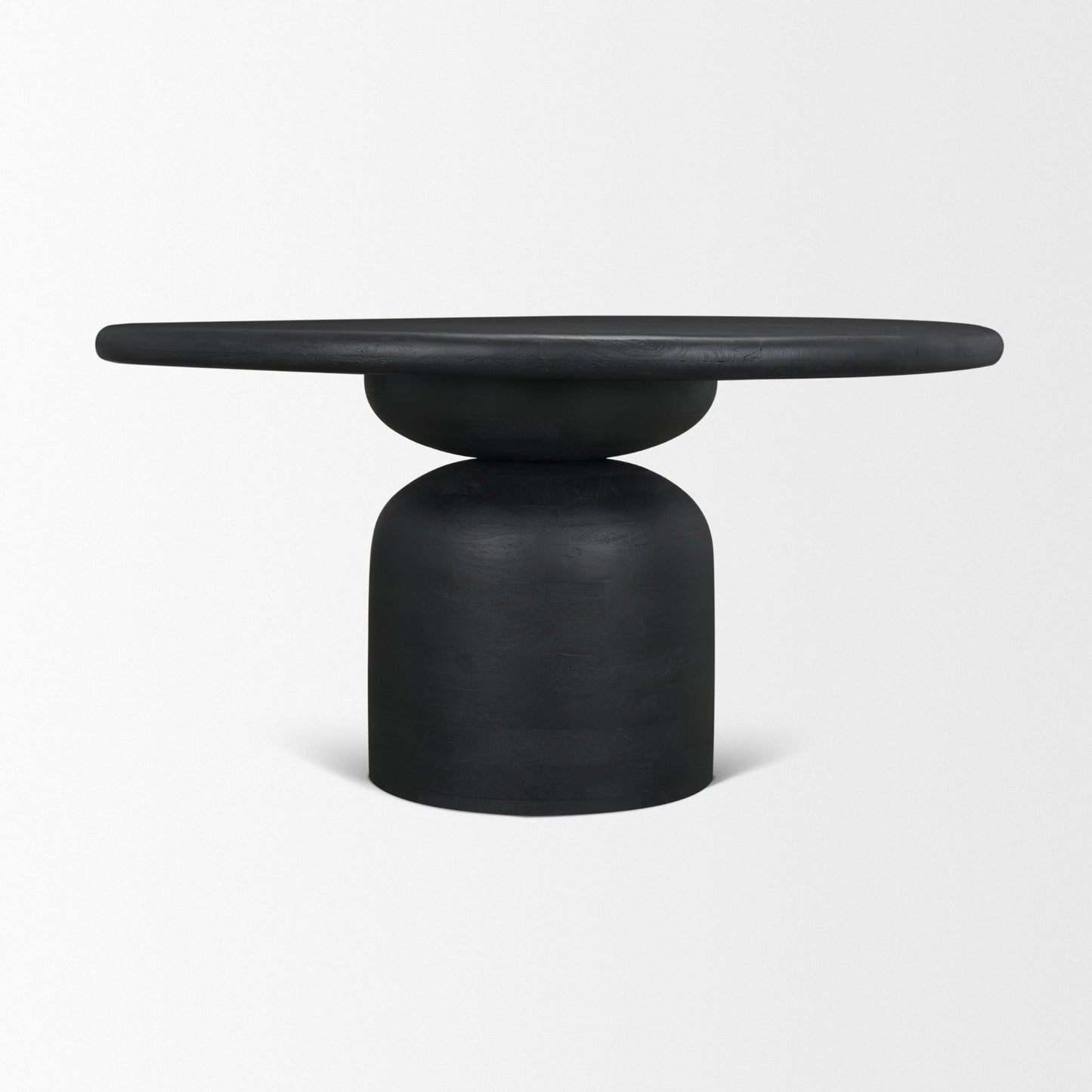 Atlas Black Wood Round Dining Table with Stacked Pedestal