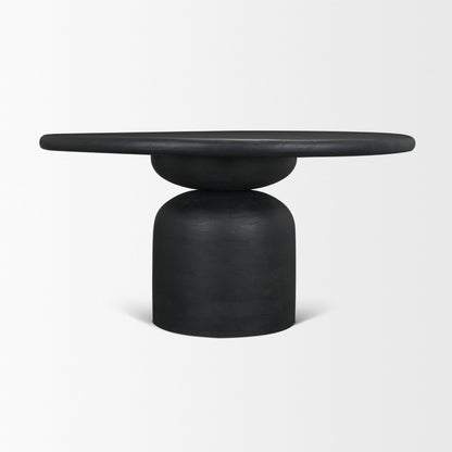 Atlas Black Wood Round Dining Table with Stacked Pedestal