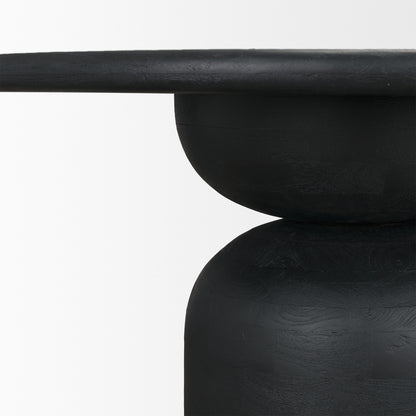 Atlas Black Wood Round Dining Table with Stacked Pedestal