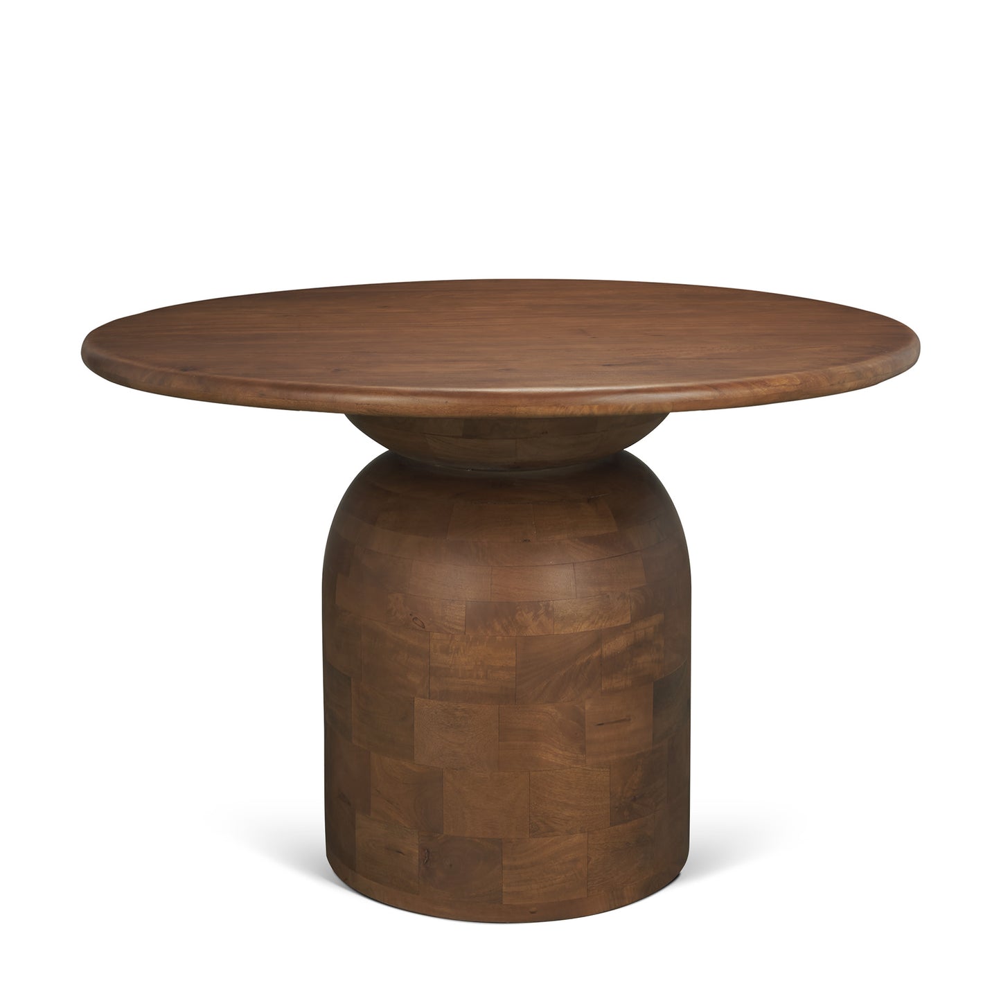 Atlas Mid‑Brown Wood Round Dining Table with Stacked Pedestal