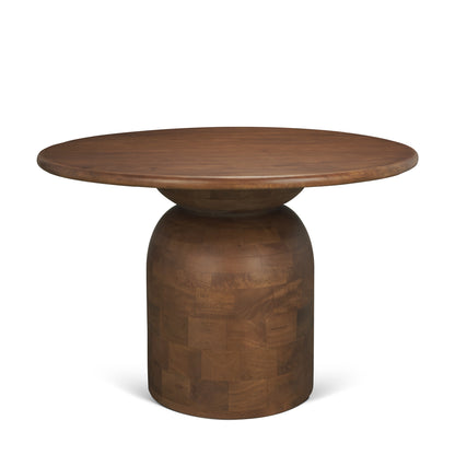Atlas Mid‑Brown Wood Round Dining Table with Stacked Pedestal