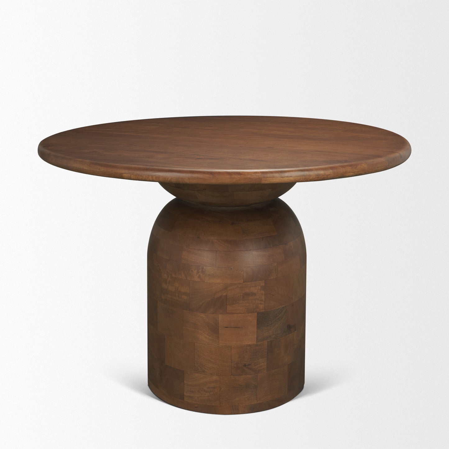 Atlas Mid‑Brown Wood Round Dining Table with Stacked Pedestal