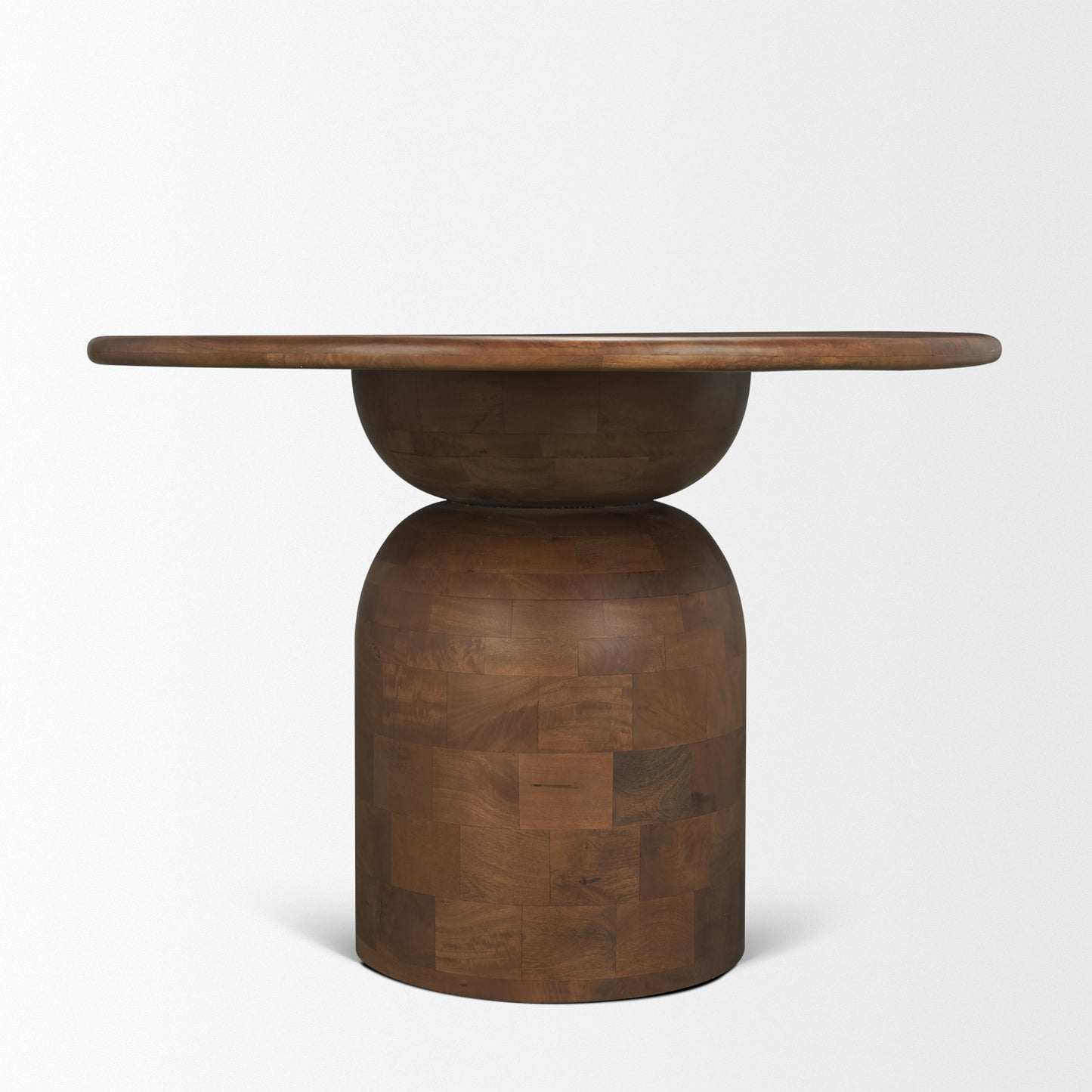 Atlas Mid‑Brown Wood Round Dining Table with Stacked Pedestal