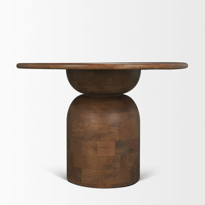 Atlas Mid‑Brown Wood Round Dining Table with Stacked Pedestal