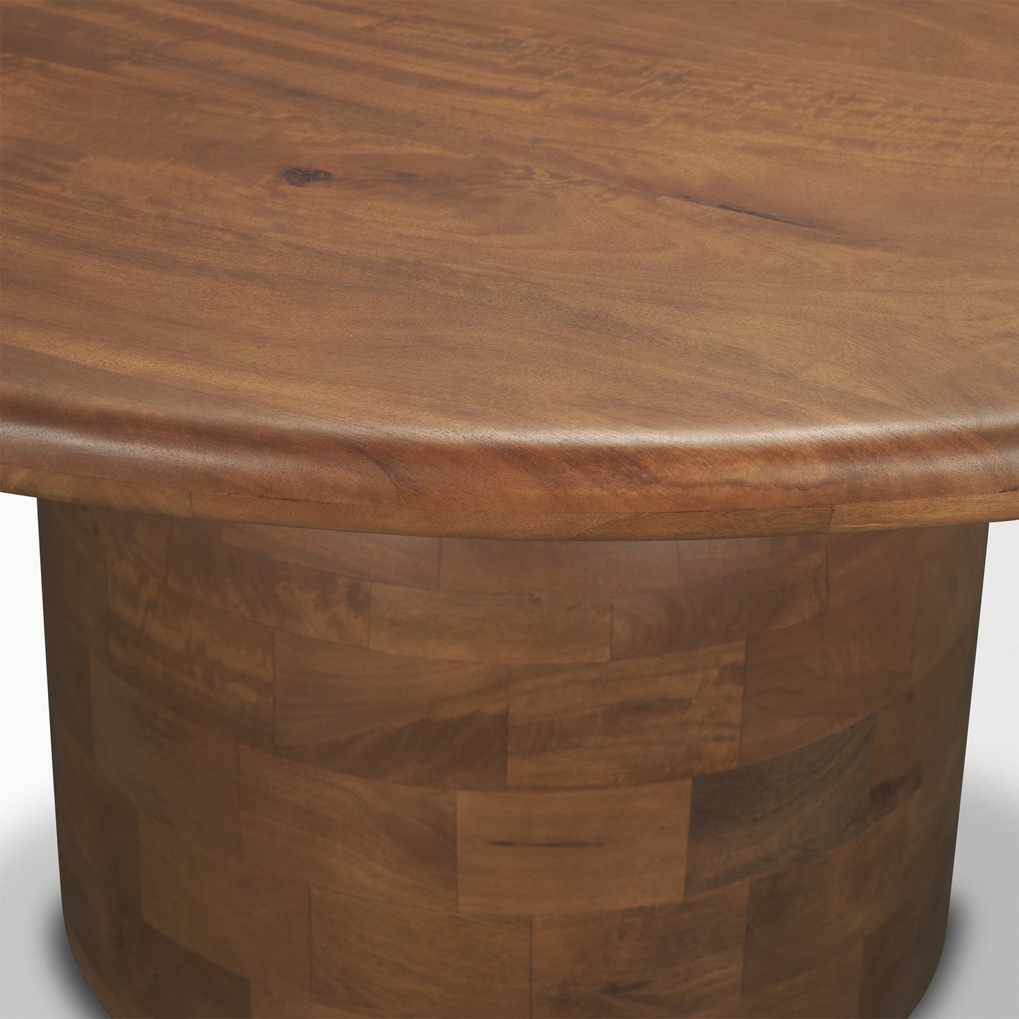 Atlas Mid‑Brown Wood Round Dining Table with Stacked Pedestal
