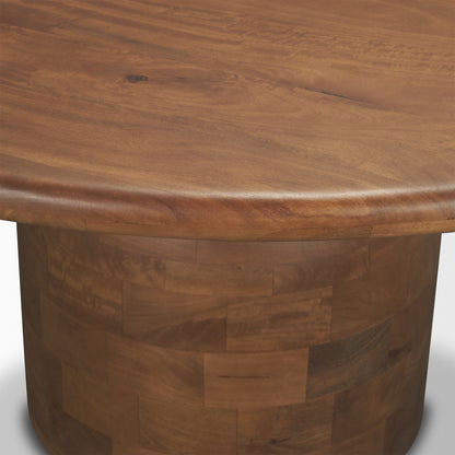Atlas Mid‑Brown Wood Round Dining Table with Stacked Pedestal