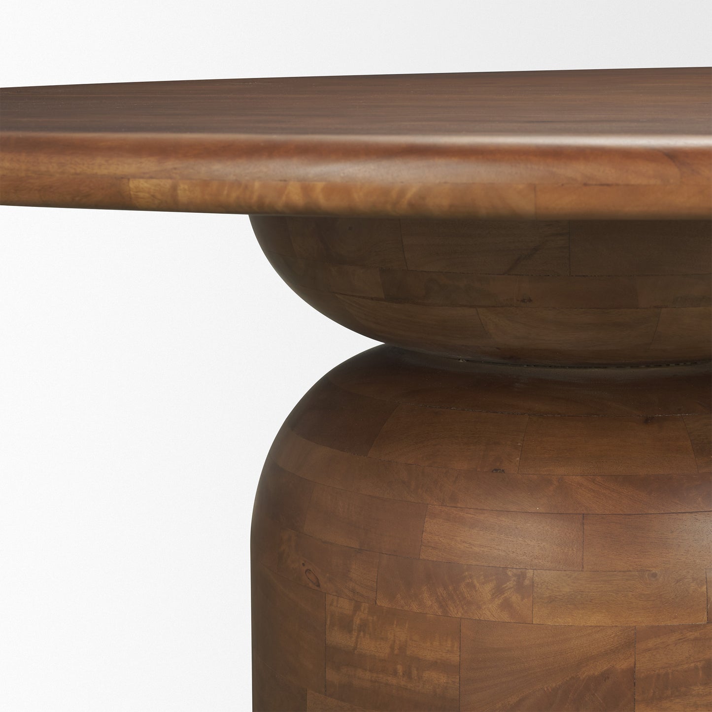 Atlas Mid‑Brown Wood Round Dining Table with Stacked Pedestal