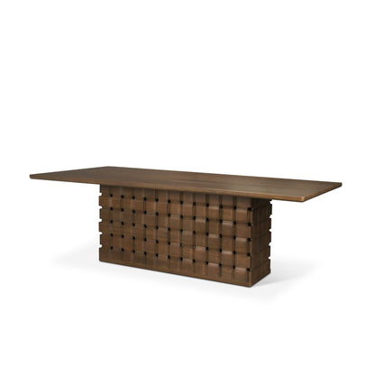 Trellyn Dark Brown Solid Wood Dining Table with Carved Woven Base