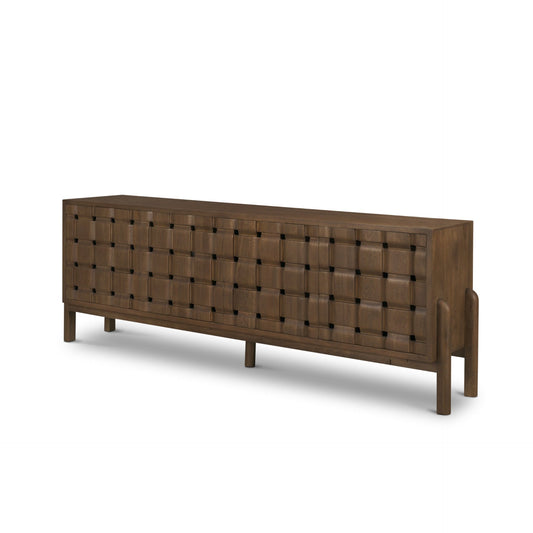 Trellyn Dark Brown Solid Wood 4‑Door Carved Sideboard
