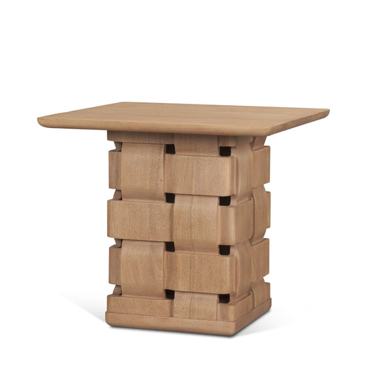 Trellyn Light Brown Wood Carved Base Square Accent Table