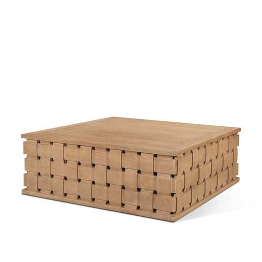 Trellyn 48" Light Brown Wood Carved Base Square Coffee Table