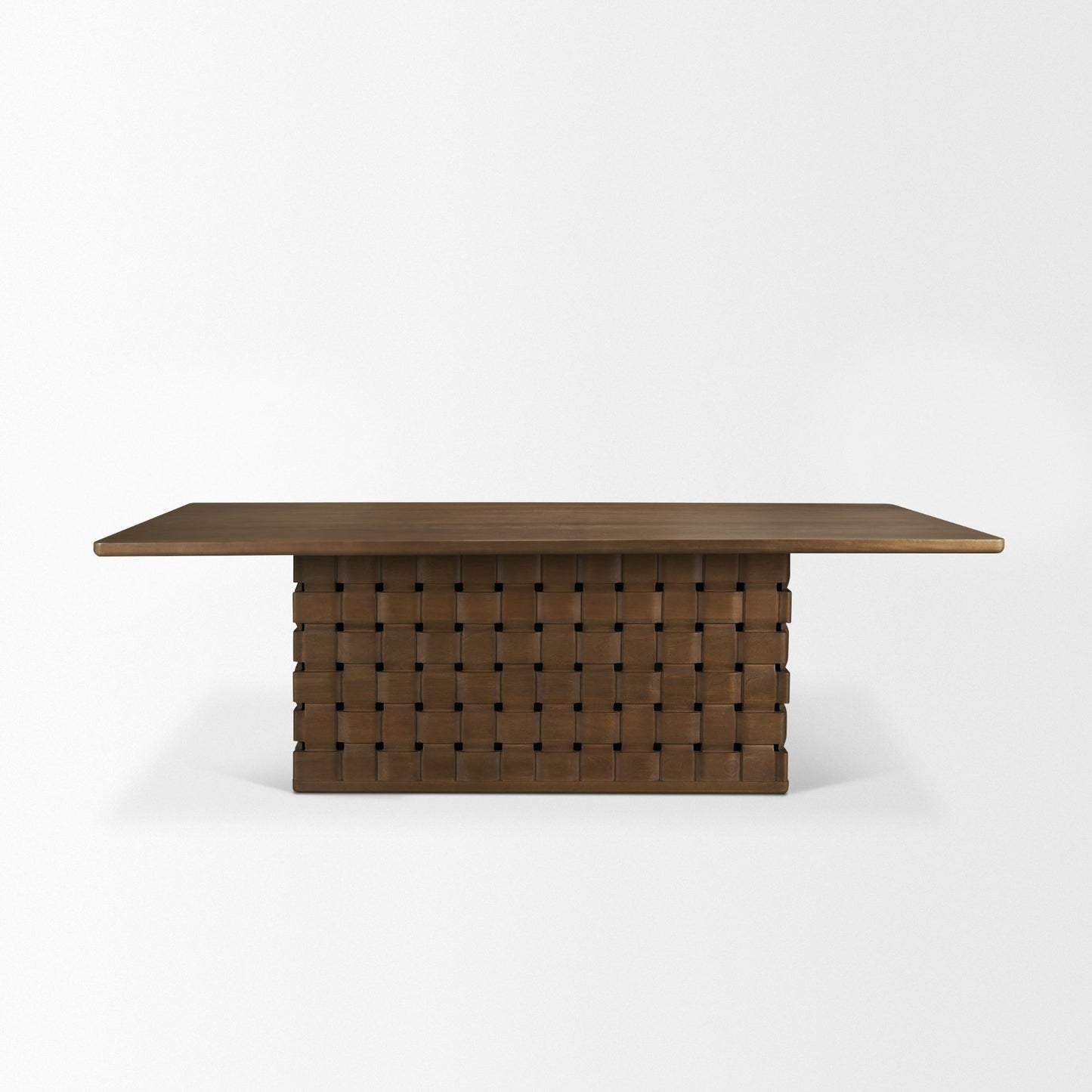 Trellyn Dark Brown Solid Wood Dining Table with Carved Woven Base