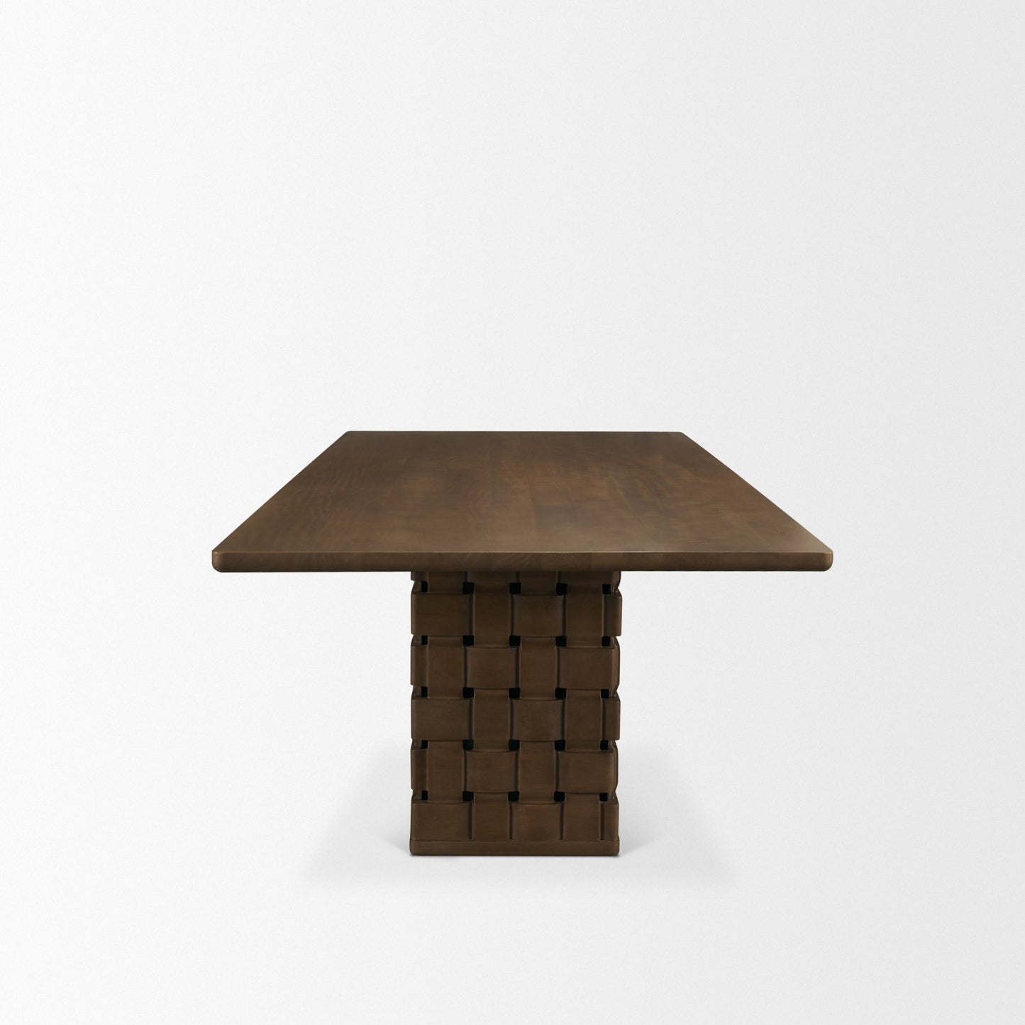 Trellyn Dark Brown Solid Wood Dining Table with Carved Woven Base